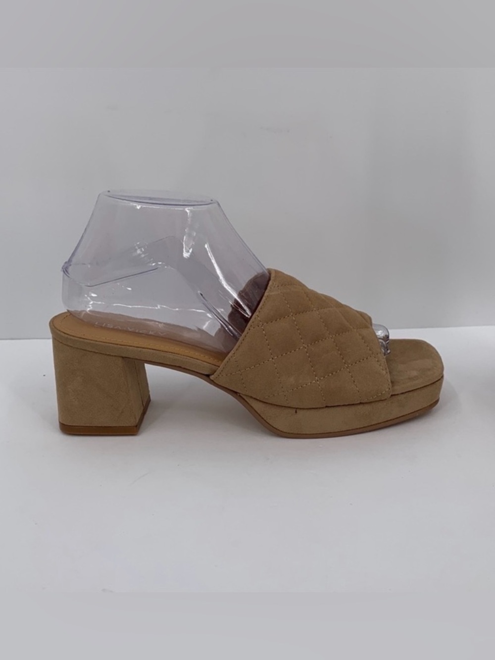 Lisa Vicky Mindfulx block heel slide sandal tan camel quilted shoe suede new 8